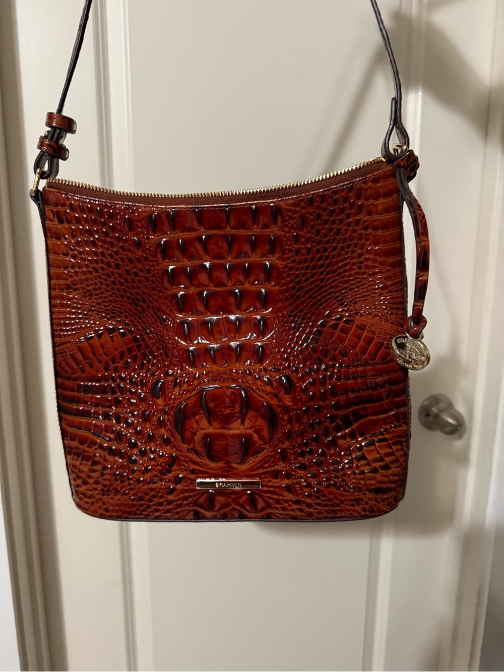 Brahmin Cognac Croc-Embossed Leather Shoulder Bag. Like new condition.
